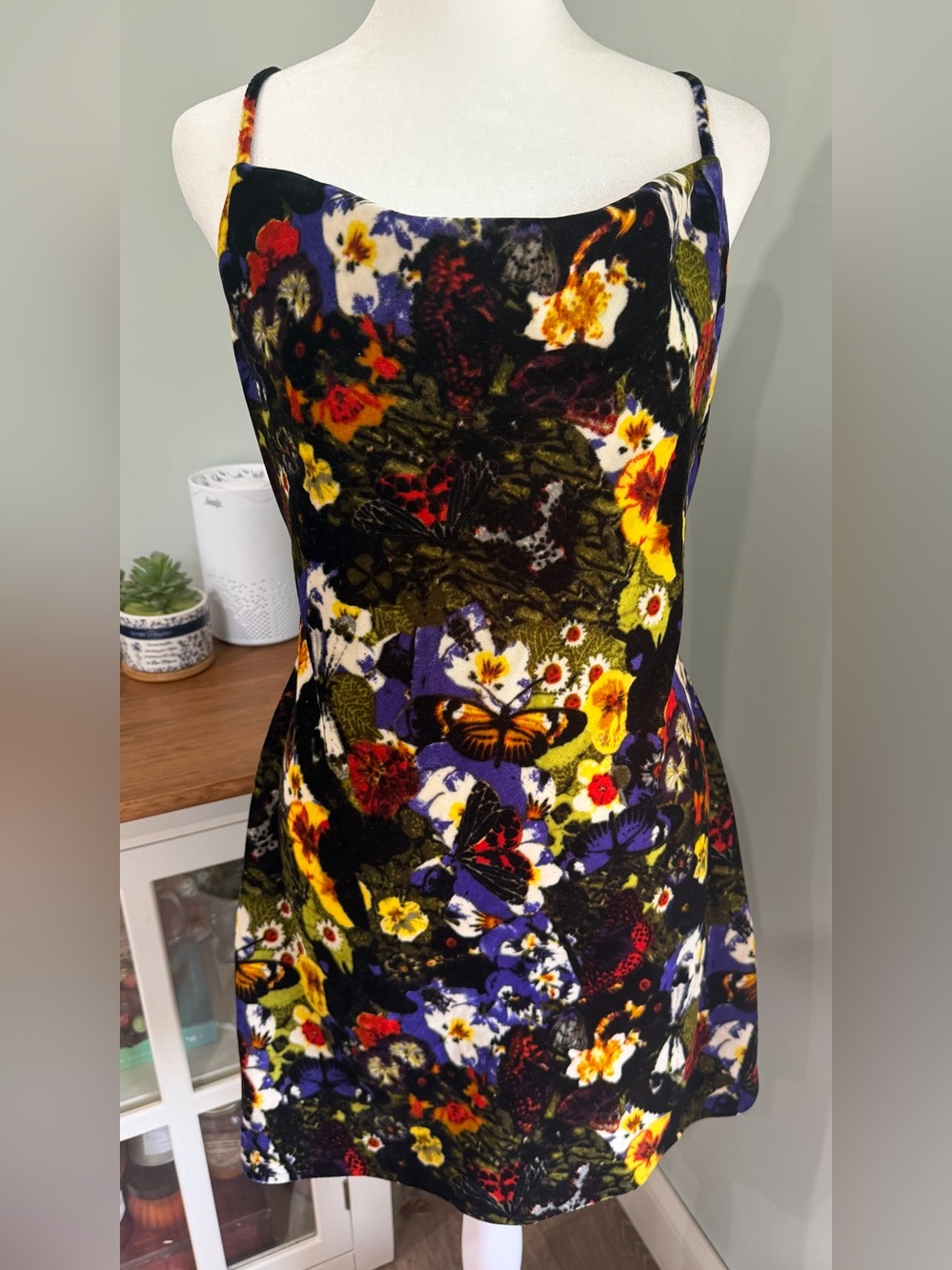 Urban Outfitters Velvet Floral Slip Dress Women’s Large Medium Mallory 90s Y2K